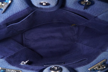 [Rank AB] CHANEL Deauville Canvas Chain Tote Bag Blue Navy Silver Hardware PM