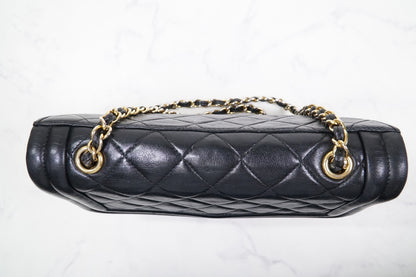 [Rank AB] CHANEL Matelasse Fringe Chain Shoulder Bag Black Leather Gold 1148788