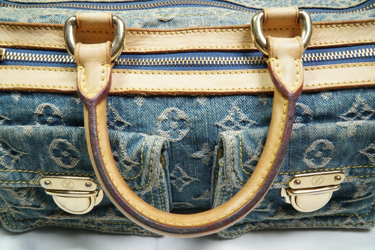 [Good] Louis Vuitton Monogram Denim Neo Speedy Handbag Blue M95019 Vintage JAPAN