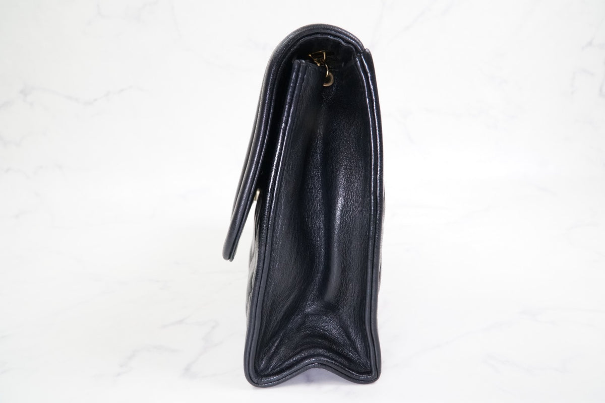 [Rank AB] CHANEL Matelasse Fringe Chain Shoulder Bag Black Leather Gold 1148788