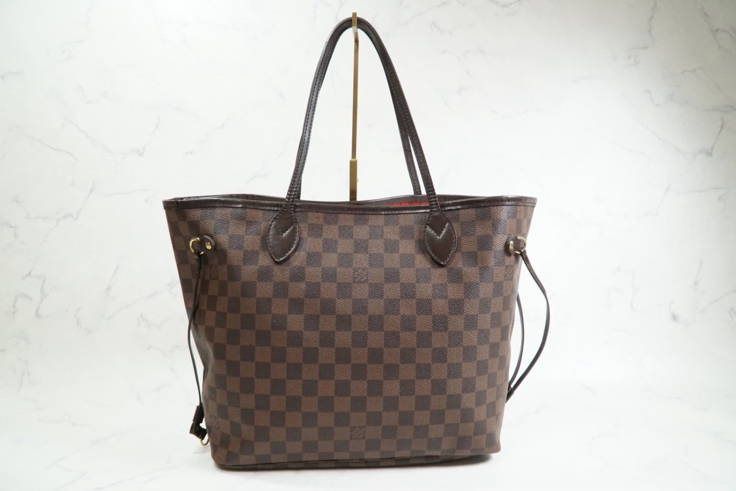 Louis Vuitton Neverfull MM Damier Ebene Tote Bag Brown Canvas Leather France