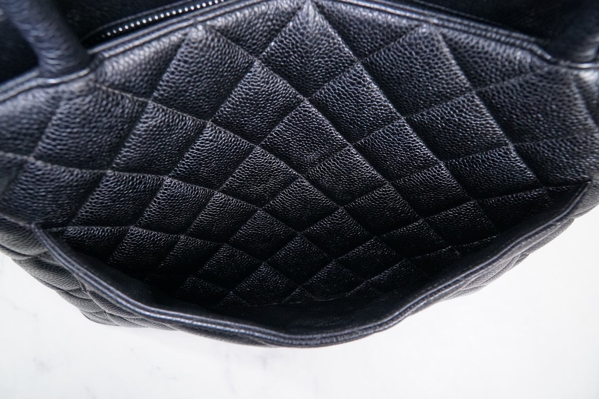 [Rank AB] CHANEL Medallion Tote Caviar Leather Black Silver HW w/ Box Dust Bag