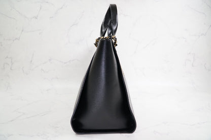[VERY GOOD] CHANEL Deauville 2way Leather Tote Bag Caviar Skin Black Gold Auth