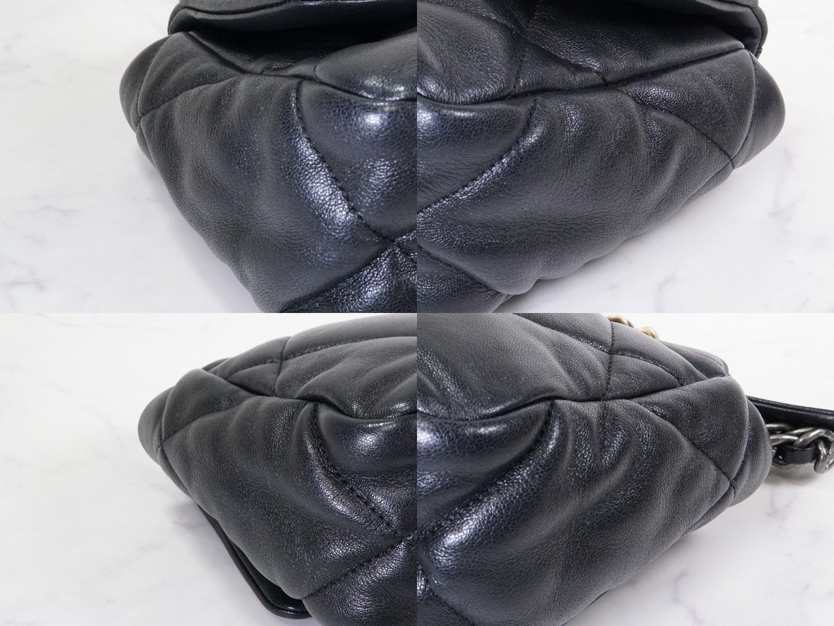 [Very Good] CHANEL 19 Quilted Flap Shoulder Bag Black Leather Gold Hardware Auth