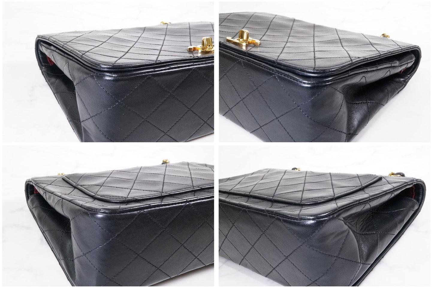 CHANEL Matelasse Full Flap W Chain Shoulder Bag Lambskin Black GHW Vintage Auth
