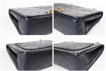 CHANEL Matelasse Full Flap W Chain Shoulder Bag Lambskin Black GHW Vintage Auth