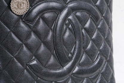 [Rank AB] CHANEL Medallion Tote Caviar Leather Black Silver HW w/ Box Dust Bag