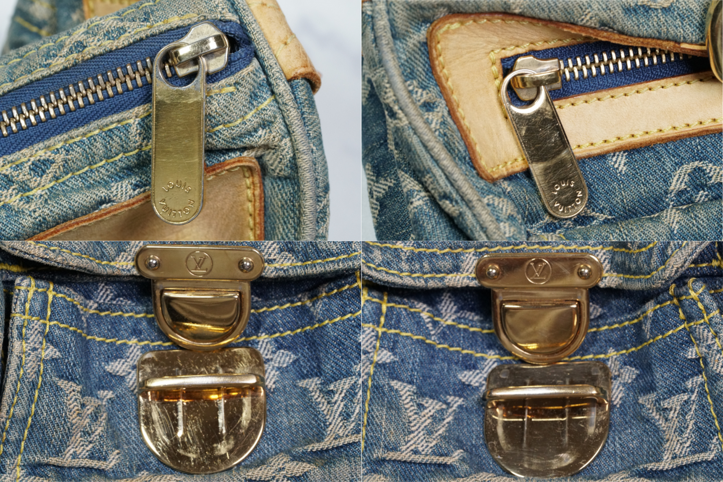 [Good] Louis Vuitton Monogram Denim Neo Speedy Handbag Blue M95019 Vintage JAPAN
