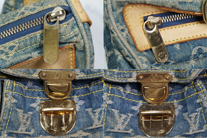 [Good] Louis Vuitton Monogram Denim Neo Speedy Handbag Blue M95019 Vintage JAPAN