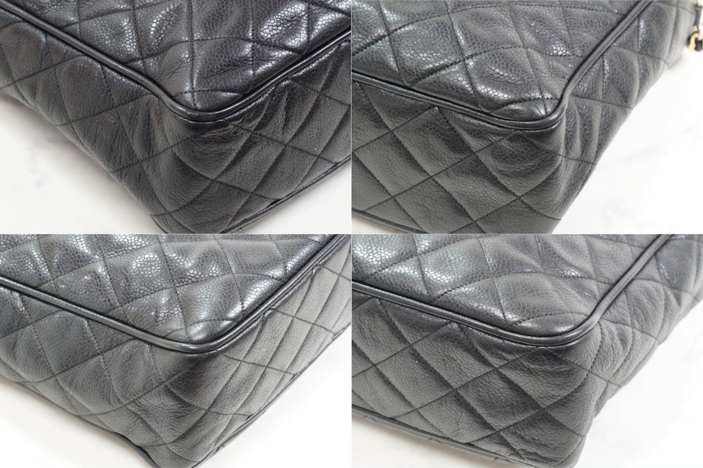 CHANEL Quilted Grained Leather Fringe Chain Shoulder Bag Black CC Vintage JAPAN