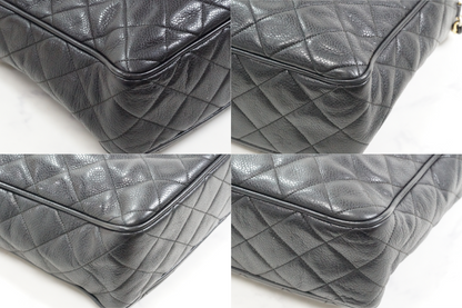 CHANEL Quilted Grained Leather Fringe Chain Shoulder Bag Black CC Vintage JAPAN