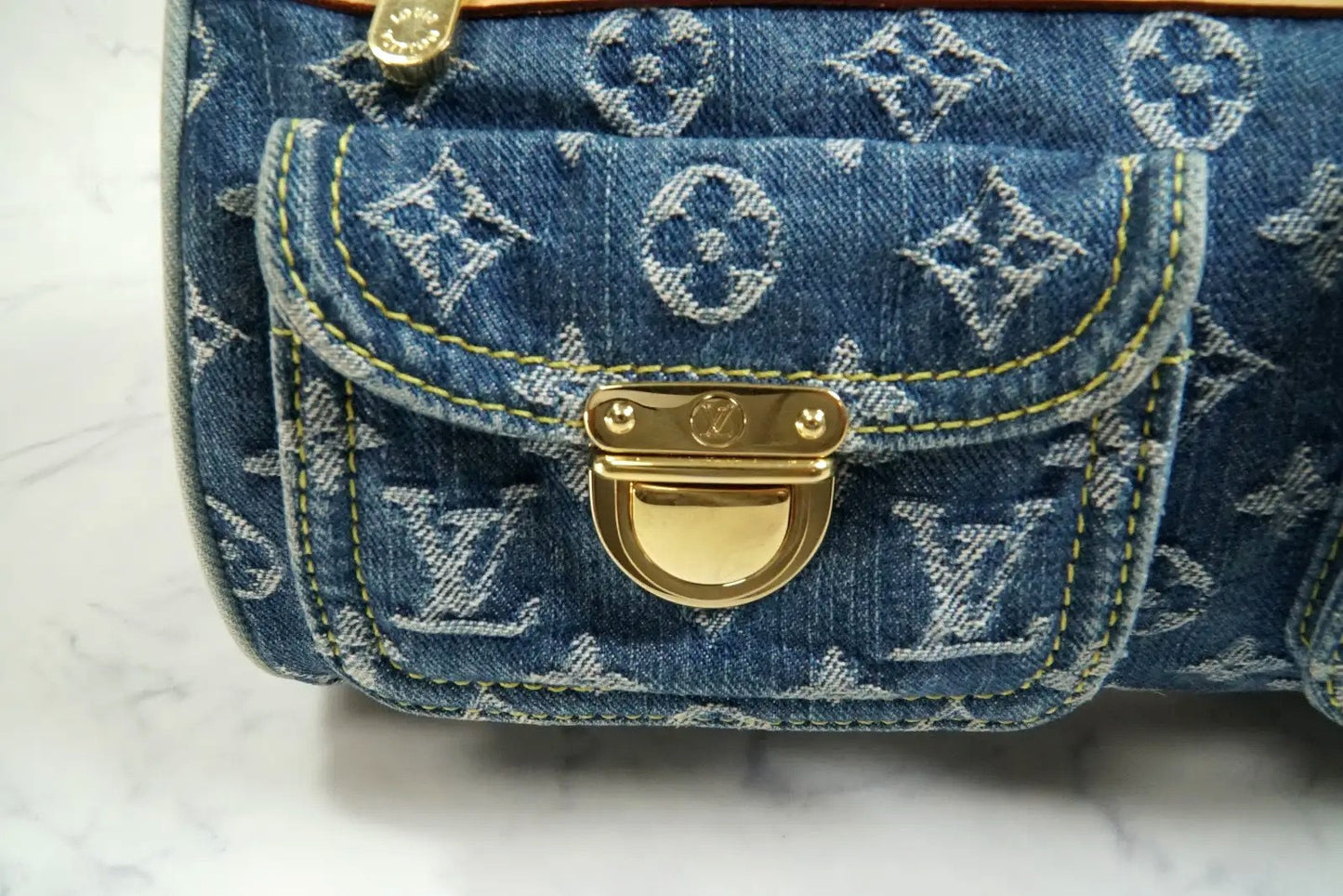 [Rank AB w/ Box ] Louis Vuitton Monogram Denim Neo Speedy Blue Handbag M95019