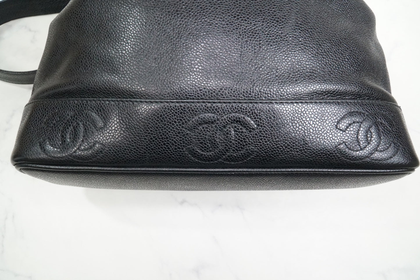 CHANEL Triple Coco Caviar Skin Drawstring Chain Shoulder Bag Black Gold Vintage