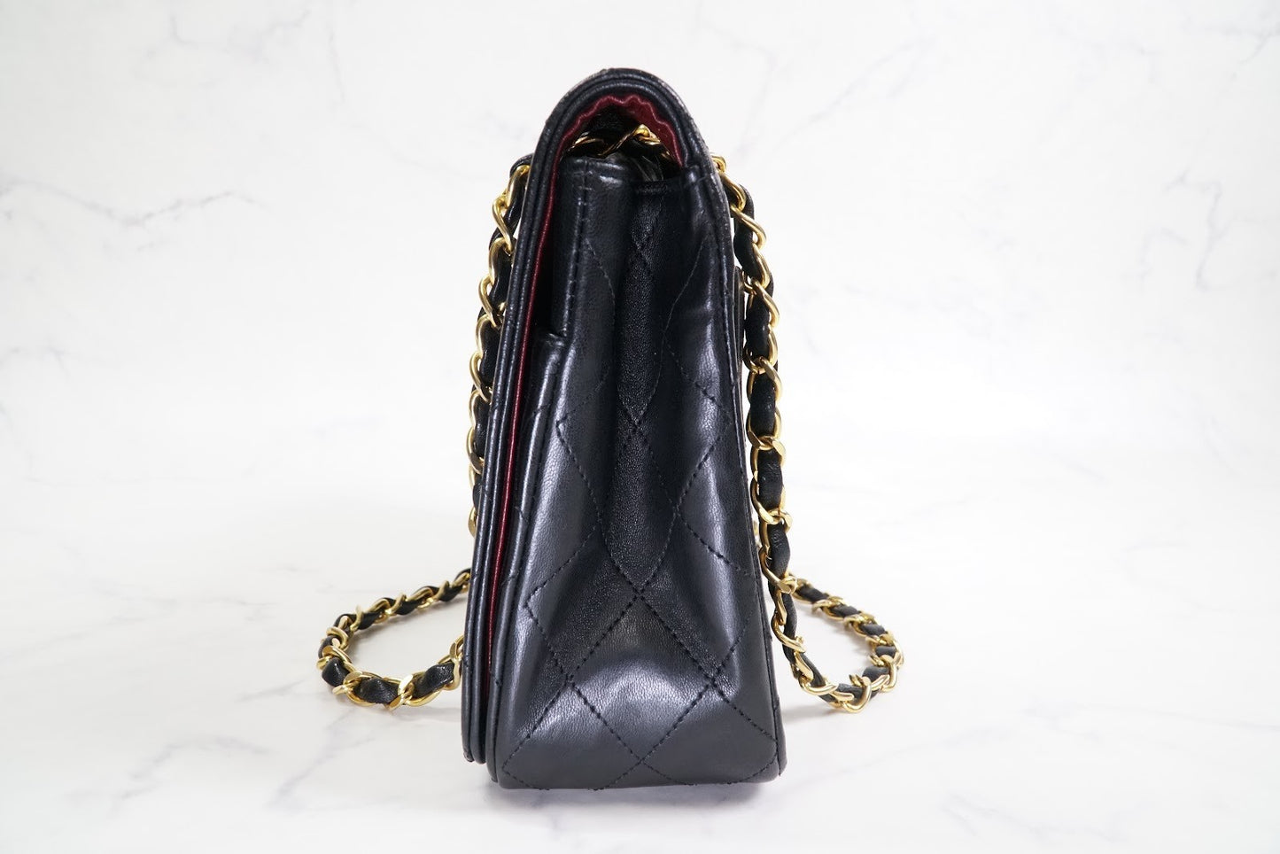 CHANEL Matelasse Full Flap W Chain Shoulder Bag Lambskin Black GHW Vintage Auth
