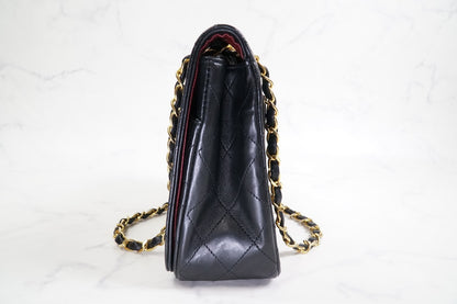 CHANEL Matelasse Full Flap W Chain Shoulder Bag Lambskin Black GHW Vintage Auth