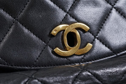 CHANEL Matelasse Half Moon Chain Shoulder Bag Lambskin Black GHW Vintage