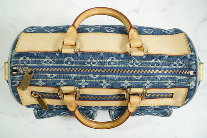 [Rank AB w/ Box ] Louis Vuitton Monogram Denim Neo Speedy Blue Handbag M95019