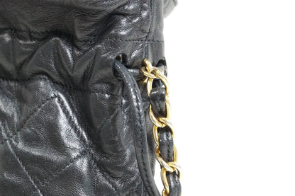 [AB] CHANEL Matelasse Quilted Drawstring Chain Shoulder Bag Lambskin Black Gold