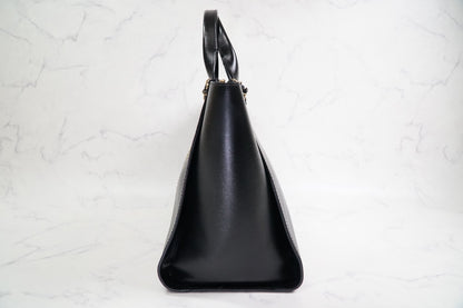 [VERY GOOD] CHANEL Deauville 2way Leather Tote Bag Caviar Skin Black Gold Auth