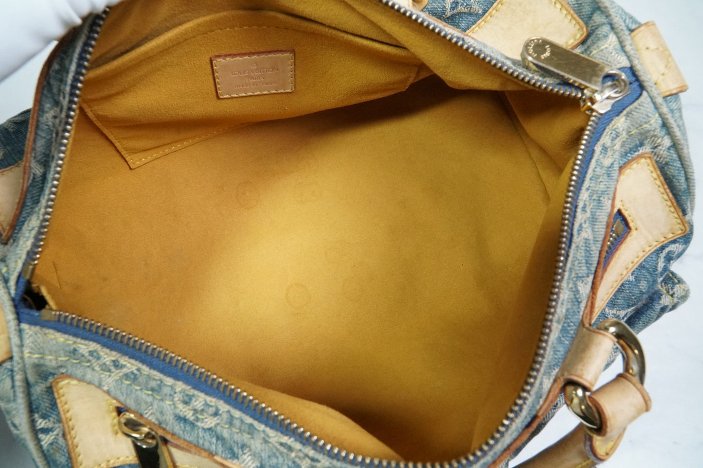 [Good] Louis Vuitton Monogram Denim Neo Speedy Handbag Blue M95019 Vintage JAPAN
