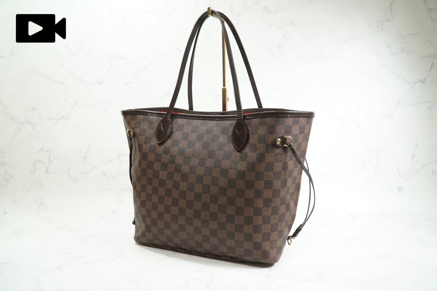 Louis Vuitton Neverfull MM Damier Ebene Tote Bag Brown Canvas Leather France