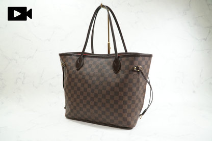 Louis Vuitton Neverfull MM Damier Ebene Tote Bag Brown Canvas Leather France