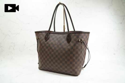 Louis Vuitton Neverfull MM Damier Ebene Tote Bag Brown Canvas Leather France