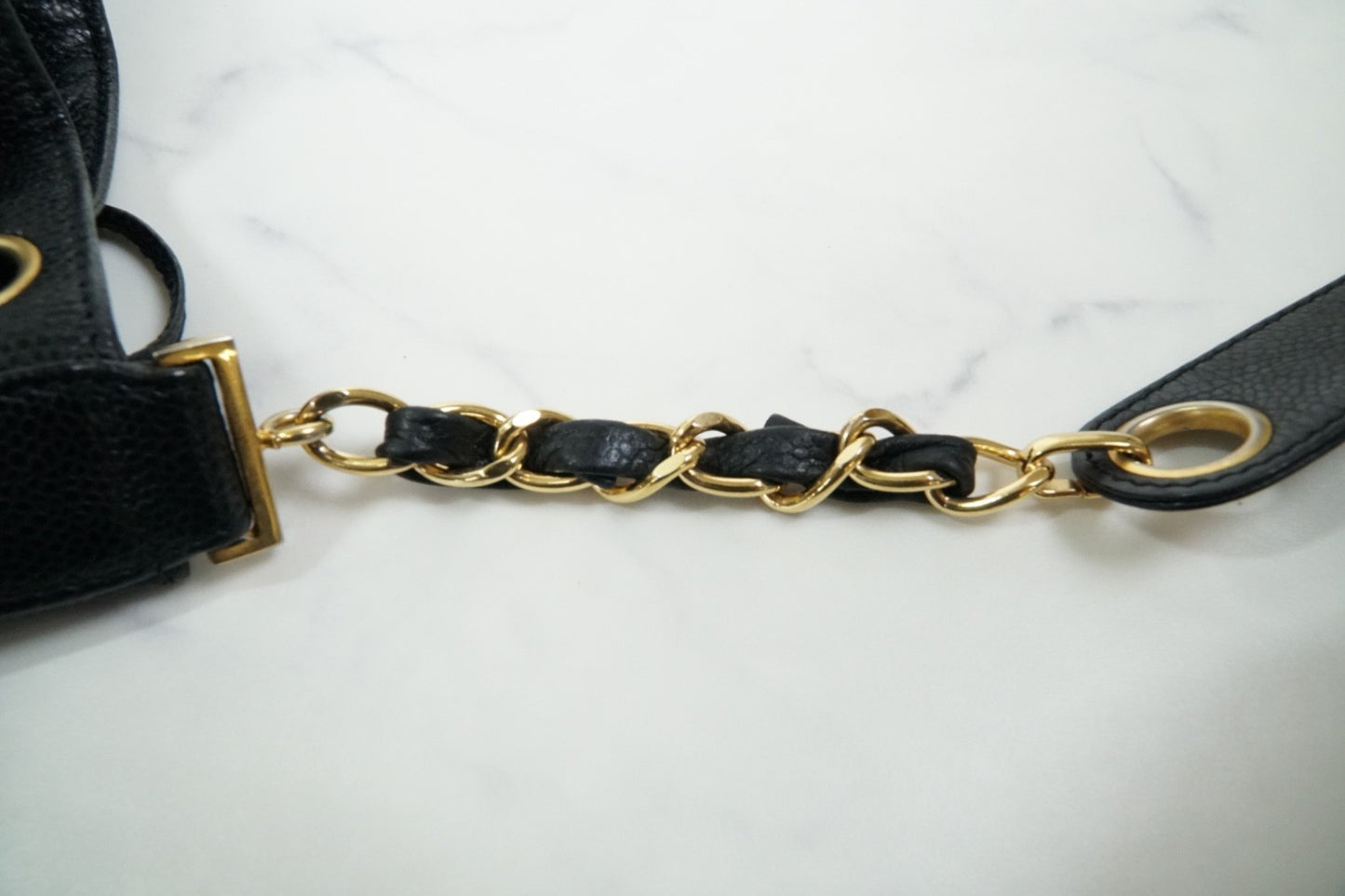 CHANEL Triple Coco Caviar Skin Drawstring Chain Shoulder Bag Black Gold Vintage