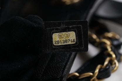 [VERY GOOD] CHANEL Deauville 2way Leather Tote Bag Caviar Skin Black Gold Auth