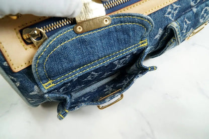 [Rank AB w/ Box ] Louis Vuitton Monogram Denim Neo Speedy Blue Handbag M95019
