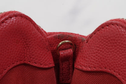 [EXCELLENT] CHANEL Caviar Skin Zipped Chain Wallet Coral Red Crossbody Bag Gold