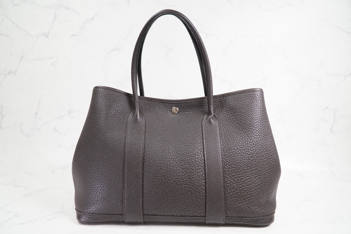 [EXCELLENT] HERMES Garden Party PM 36 Ebene Negonda Leather Tote Handbag T Stamp