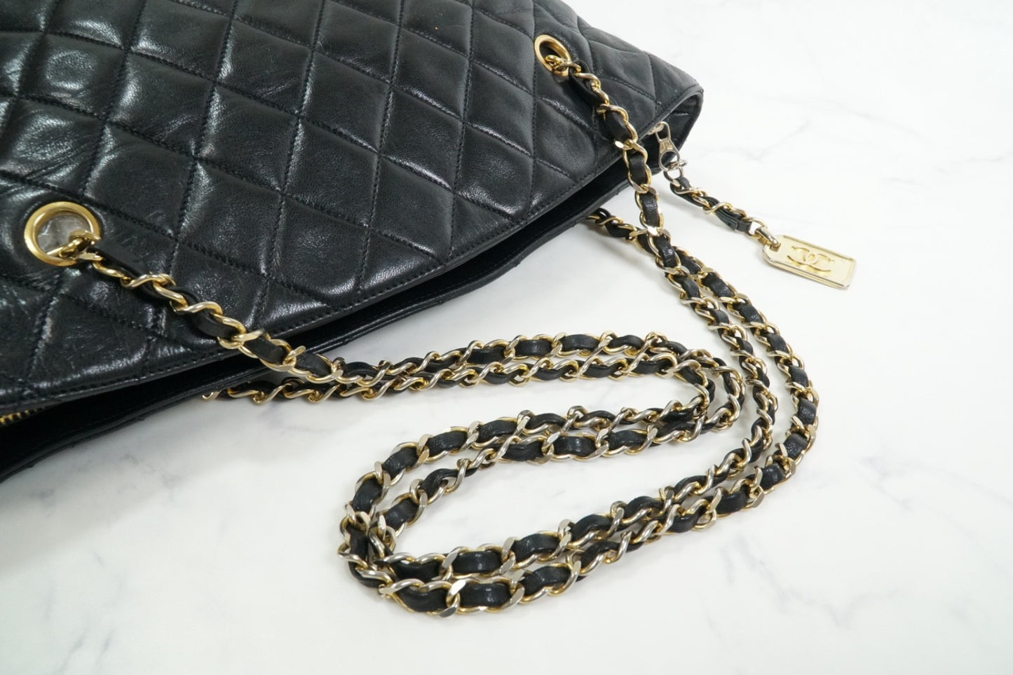 Chanel Matelasse Chain Shoulder Bag Fan Shape Black Leather GHW Vintage 1-Series