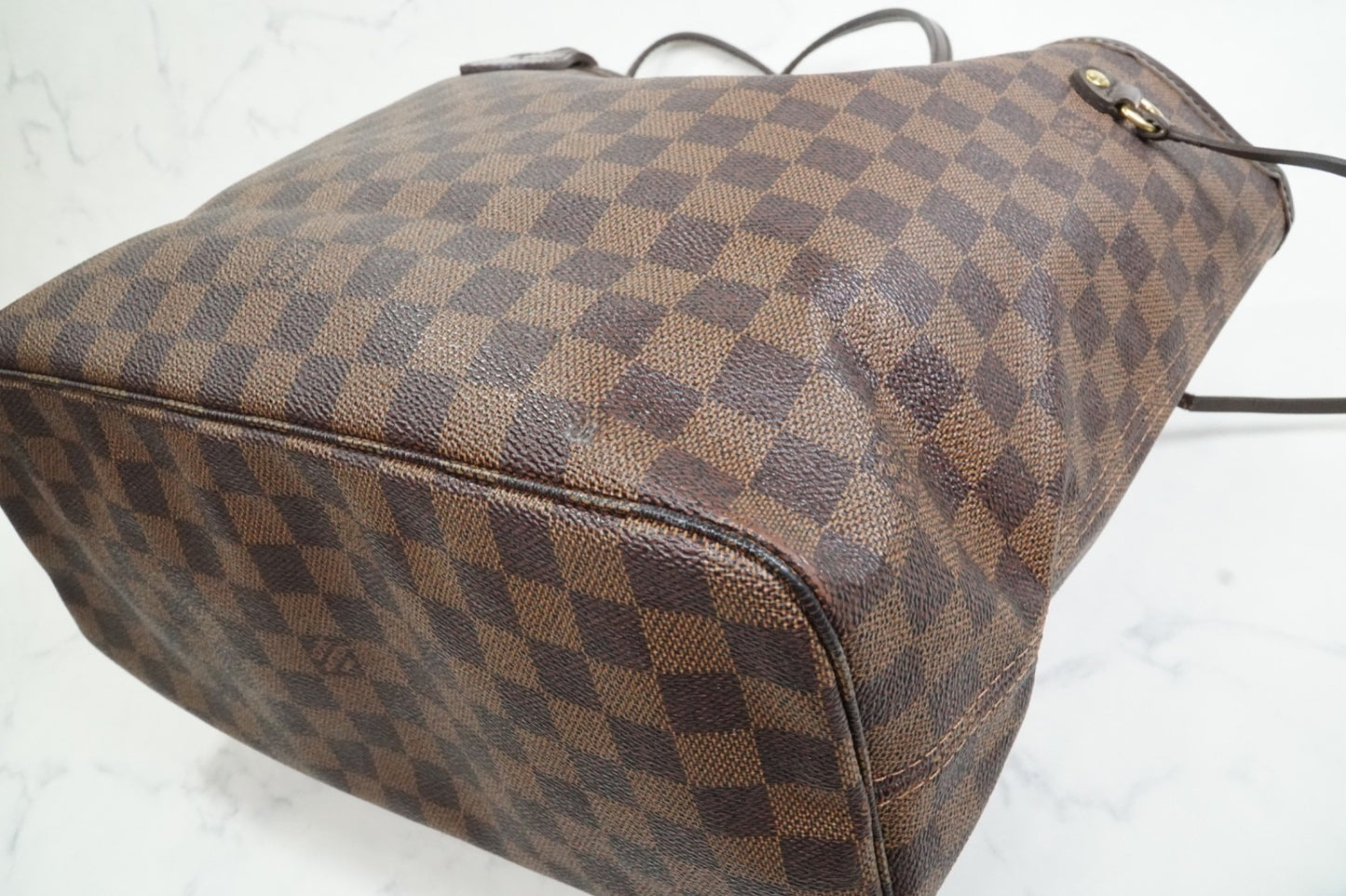 Louis Vuitton Neverfull MM Damier Ebene Tote Bag Brown Canvas Leather France
