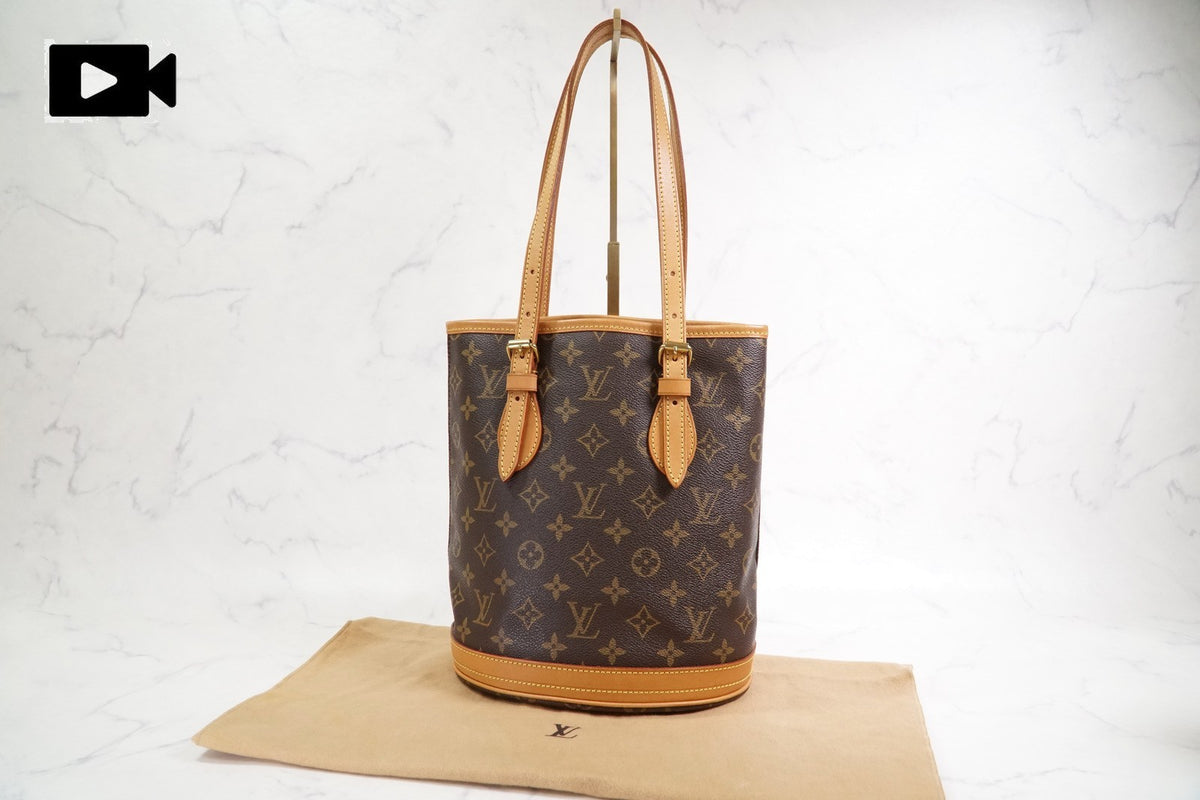[Good] LOUIS VUITTON Monogram Bucket PM M42238 Shoulder Tote Bag Brown FL0052