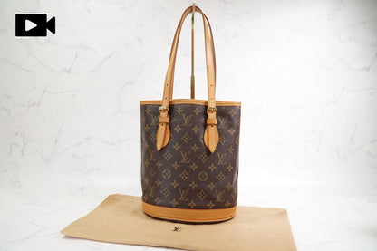 [Good] LOUIS VUITTON Monogram Bucket PM M42238 Shoulder Tote Bag Brown FL0052