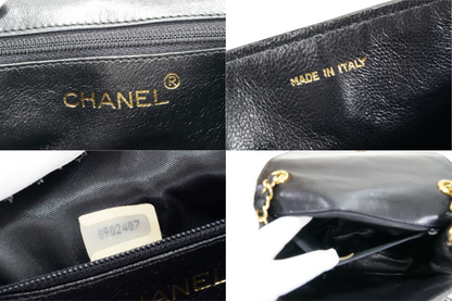 [AB] CHANEL Vintage Matelasse CC Logo Chain Shoulder Bag Lambskin Black Auth