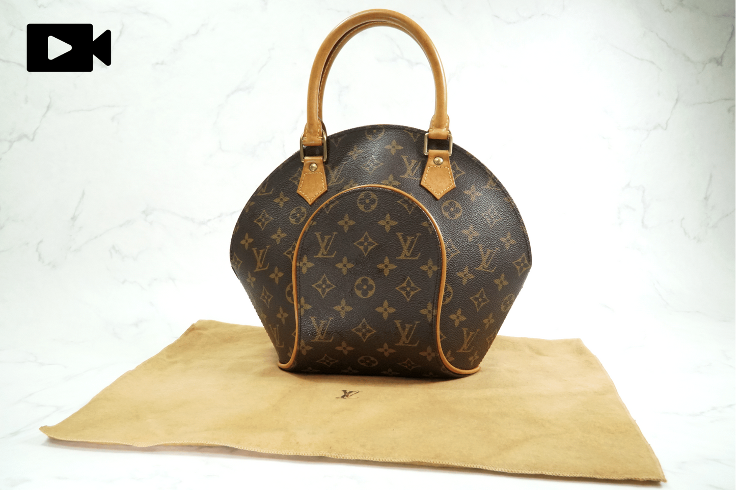 [Rank AB] Louis Vuitton Monogram Ellipse PM Handbag Brown M51127 Vintage Auth