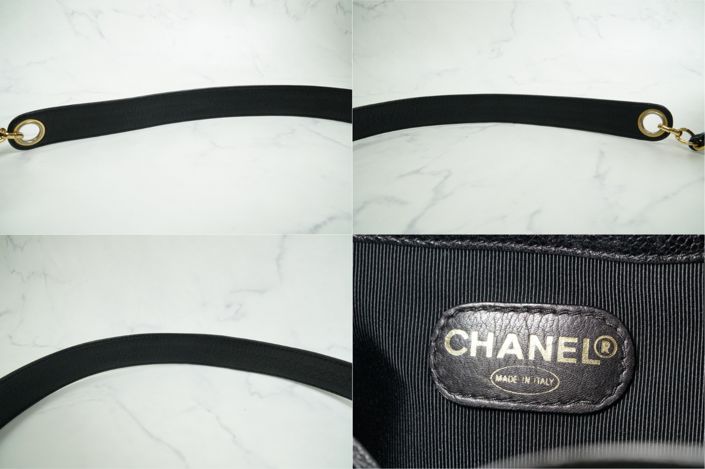 CHANEL Triple Coco Caviar Skin Drawstring Chain Shoulder Bag Black Gold Vintage