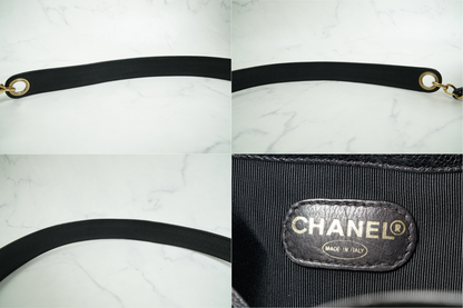CHANEL Triple Coco Caviar Skin Drawstring Chain Shoulder Bag Black Gold Vintage