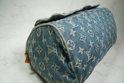 [Good] Louis Vuitton Monogram Denim Neo Speedy Handbag Blue M95019 Vintage JAPAN