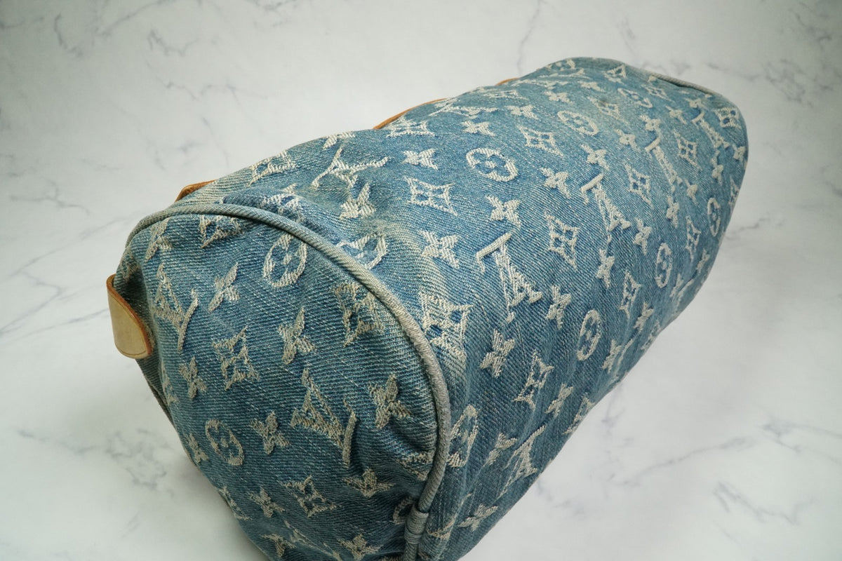 [Good] Louis Vuitton Monogram Denim Neo Speedy Handbag Blue M95019 Vintage JAPAN