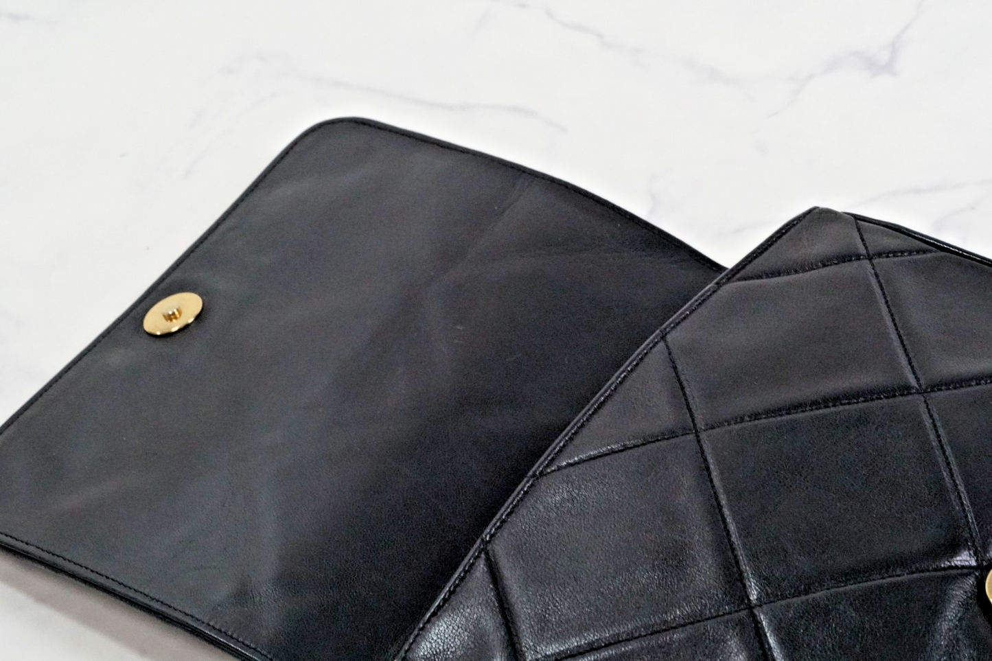 [AB] CHANEL Vintage Matelasse CC Logo Chain Shoulder Bag Lambskin Black Auth