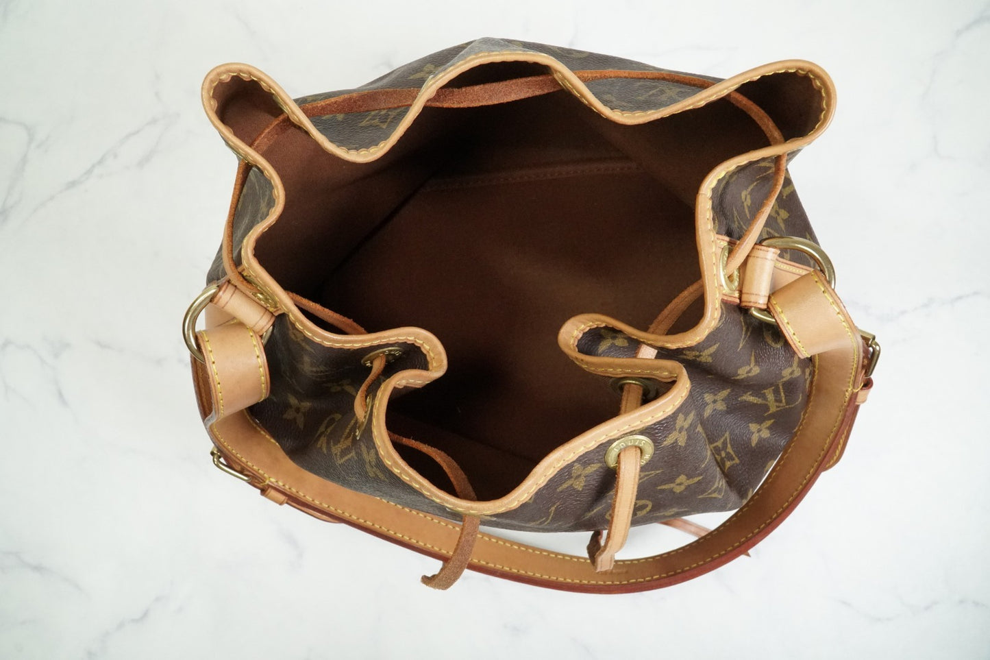 Louis Vuitton Petit Noe M42226 Monogram Canvas Shoulder Bucket Bag Vintage Auth