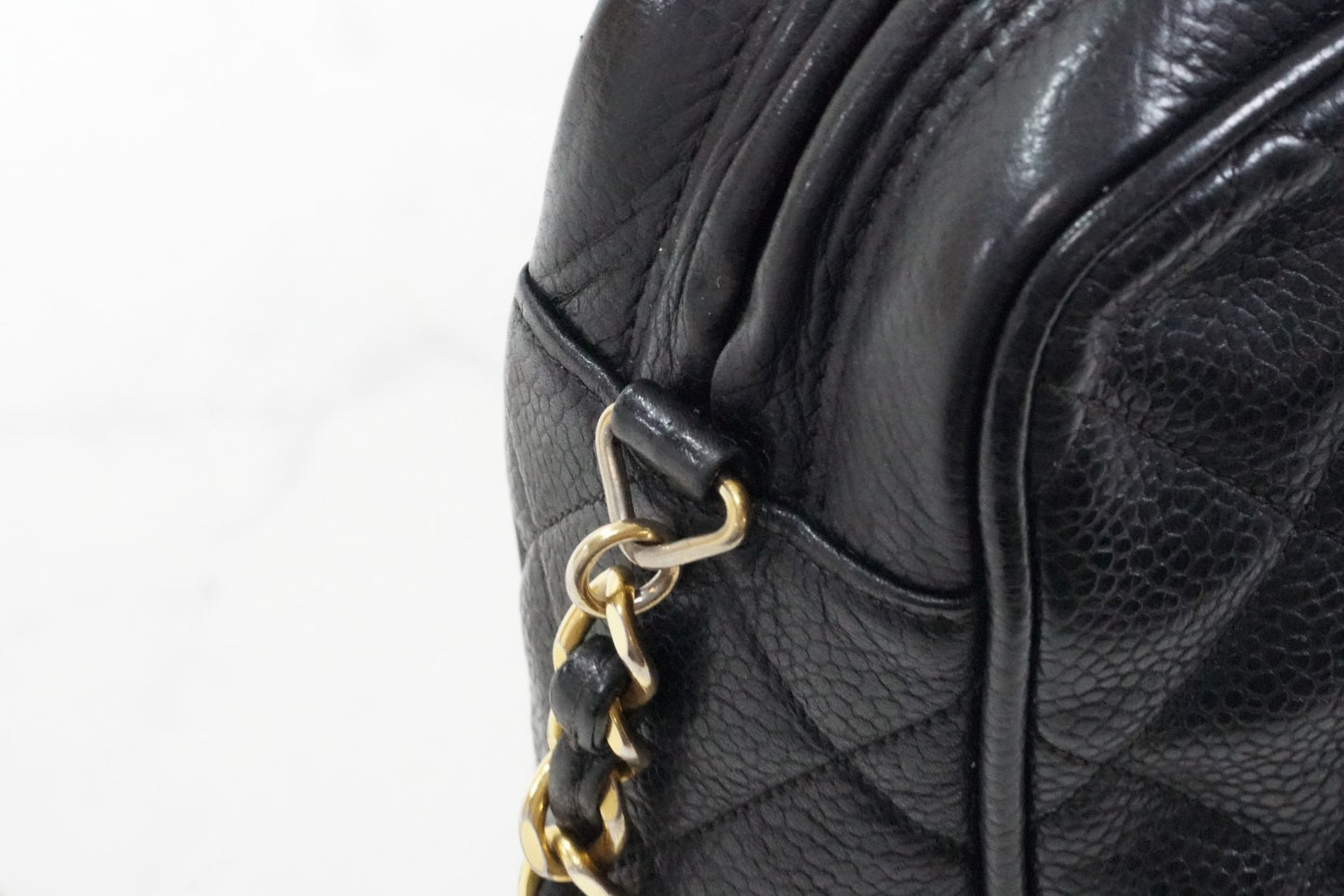 CHANEL Quilted Grained Leather Fringe Chain Shoulder Bag Black CC Vintage JAPAN