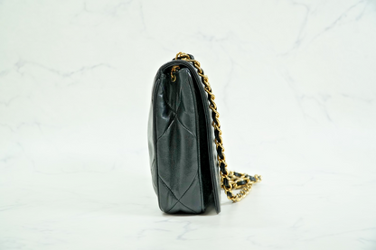 [AB] CHANEL Vintage Matelasse CC Logo Chain Shoulder Bag Lambskin Black Auth