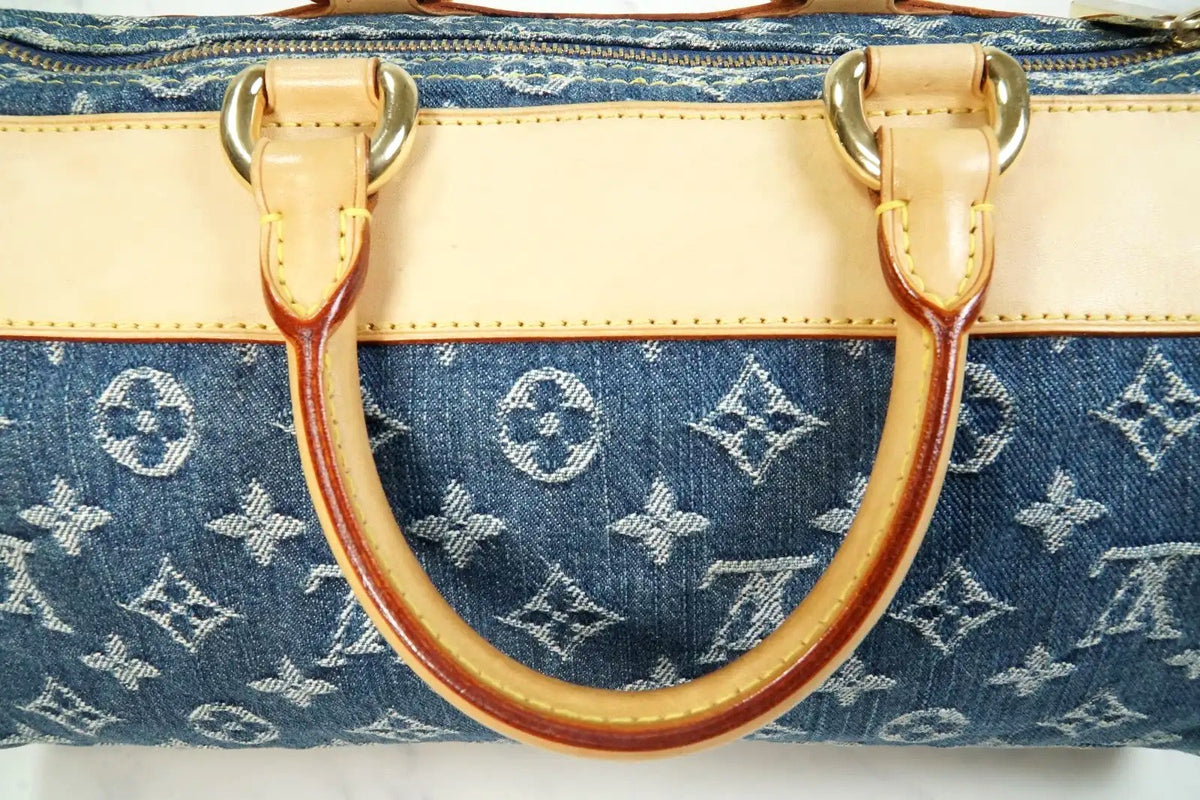 [Rank AB w/ Box ] Louis Vuitton Monogram Denim Neo Speedy Blue Handbag M95019
