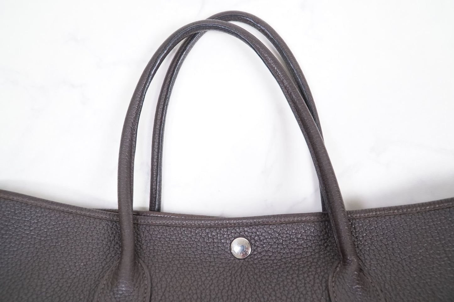[EXCELLENT] HERMES Garden Party PM 36 Ebene Negonda Leather Tote Handbag T Stamp