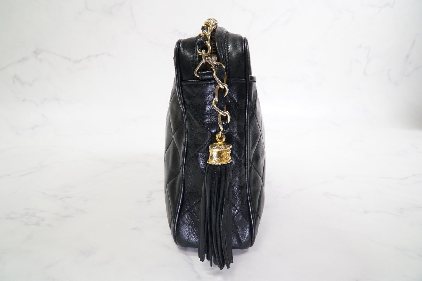 [Rank AB] CHANEL Matelasse Fringe Chain Shoulder Bag Black Lambskin Gold G Card