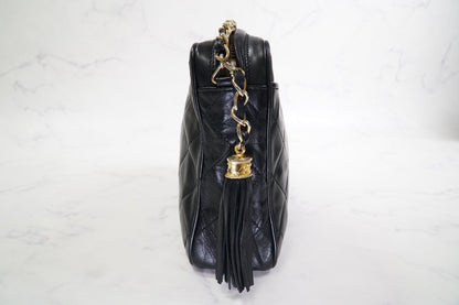 [Rank AB] CHANEL Matelasse Fringe Chain Shoulder Bag Black Lambskin Gold G Card